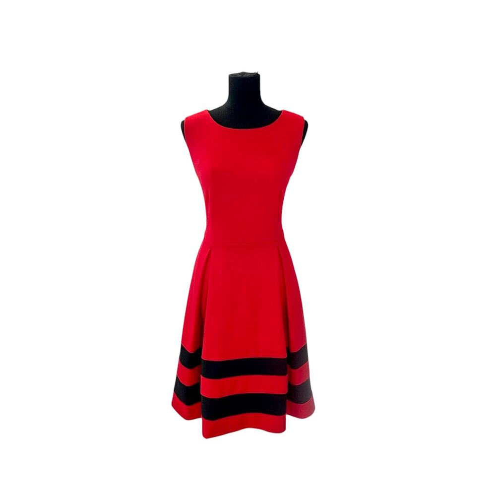 Calvin Klein Red & Black Colorblock Fit & Flare Dress Size 8
